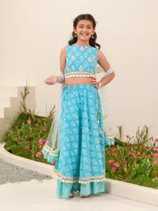 pspeaches Girls Printed Thread Work Ready to Wear Lehenga & Blouse With Dupatta