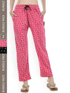 IndiWeaves Women Pack Of 2 Pure Cotton Printed Straight Lounge Pants
