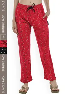 IndiWeaves Women Pack of 2 Pure Cotton Printed Lounge Pants