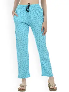 IndiWeaves Women Pure Cotton Floral Printed Straight Lounge Pants
