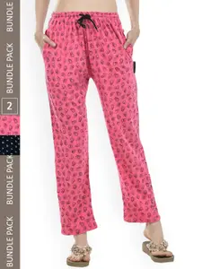 IndiWeaves Women Pack Of 2 Pure Cotton Printed Straight Lounge Pants
