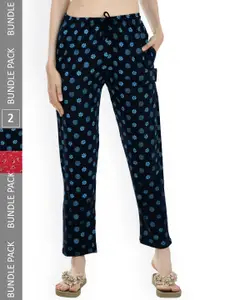 IndiWeaves Women Pack Of 2 Printed Mid-Rise Pure Cotton Lounge Pants
