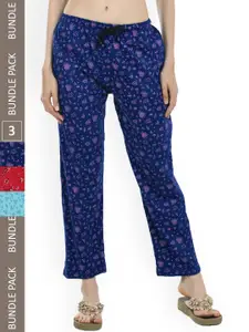 IndiWeaves Women Pack of 3 Pure Cotton Printed Lounge Pants