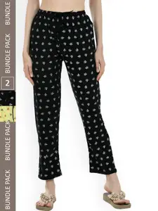 IndiWeaves Women Pack Of 2 Printed Mid-Rise Pure Cotton Lounge Pants