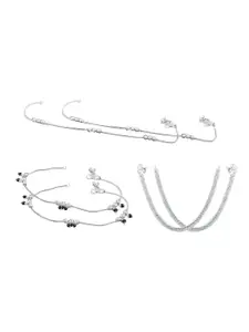 RUHI COLLECTION Set of 3 Silver-Plated Beaded Anklets