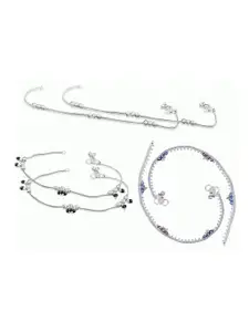 RUHI COLLECTION Set Of 3 Silver-Plated Anklets