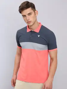Technosport Colourblocked Polo Collar Antimicrobial Slim Fit T-shirt