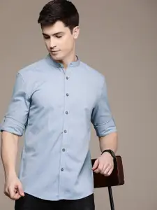 French Connection Band Collar Self Design Slim Fit Casual Shirt