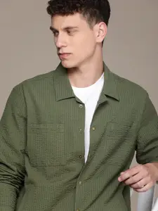French Connection Men Pure Cotton Seersucker Relaxed Fit Casual Shirt