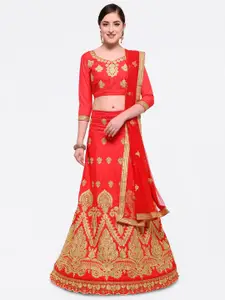 MANVAA Embroidered Semi-Stitched Lehenga & Unstitched Blouse With Dupatta