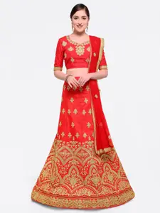 MANVAA Embroidered Semi-Stitched Lehenga & Unstitched Blouse With Dupatta