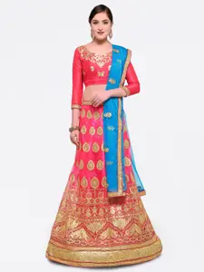 MANVAA Embroidered Semi-Stitched Lehenga & Unstitched Blouse With Dupatta