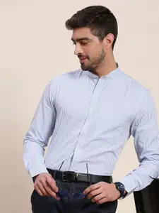 INVICTUS Vertical Striped Band Collar Original Slim Fit Pure Cotton Formal Shirt