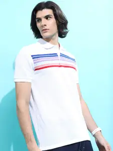 HIGHLANDER White Striped Polo Collar Slim Fit T-shirt