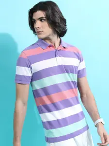 HIGHLANDER Striped Polo Collar Slim Fit T-shirt