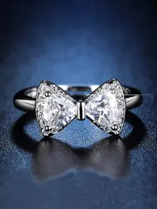 Jewels Galaxy Silver-Plated Crystal Studded Bow Finger Ring
