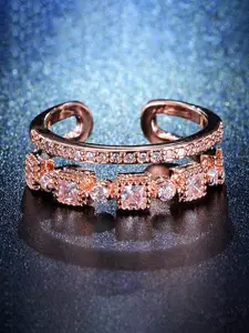 Jewels Galaxy Rose Gold Plated American Diamond Studded Square Finger Ring