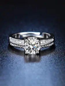 Jewels Galaxy Silver-Plated American Diamond Studded Anti Tarnish Adjustable Finger Ring
