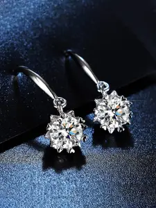 Jewels Galaxy Silver-Plated Star Shaped Crystal Studded Drop Earrings