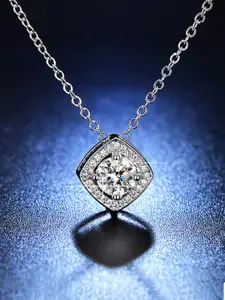 Jewels Galaxy Silver-Plated Crystal Studded Solitaire Pendant