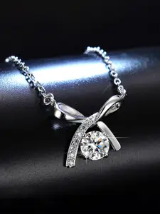 Jewels Galaxy Silver-Plated Crystal Studded Anti Tarnish Necklace
