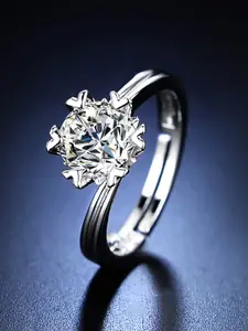 Jewels Galaxy Silver-Plated American Diamond Studded Finger Ring