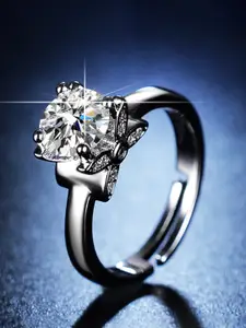 Jewels Galaxy Silver-Plated American Diamond Studded Adjustable Round Ring