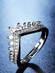 Jewels Galaxy Silver Plated American Diamond Studded Finger Ring