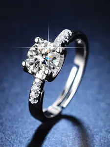 Jewels Galaxy Silver-Plated AD-Studded Solitaire Ring