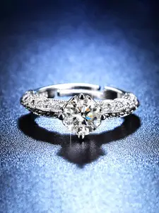 Jewels Galaxy Silver Plated Crystal Studded Anti Tarnish Adjustable Finger Ring