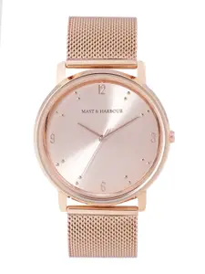 Mast & Harbour Men Rose Gold-Toned Brass Dial & Rose Gold Toned Stainless Steel Bracelet Style Straps Watch