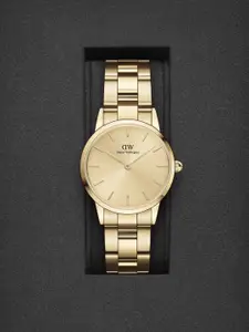 Daniel Wellington Women Iconic Link Unitone 28mm Gold Dial Round Analogue Watch-DW00100403