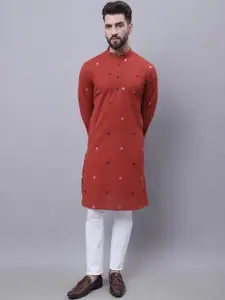 even Geometric Printed Band Collar Pure Cotton Kurta