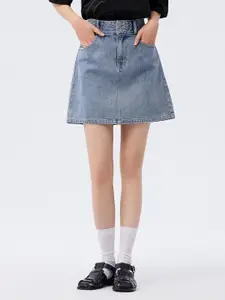 SEMIR Solid Denim Mini A-Line Skirt