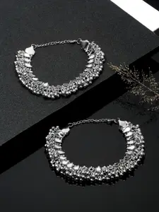 Sangria Set Of 2 Silver-Plated Beaded Anklets
