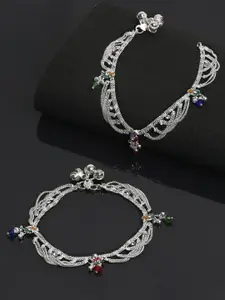 Sangria Set Of 2 Silver-Plated Beaded Anklets