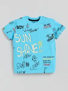 Ginie Boys Typography Printed Round Neck Cotton T-shirt