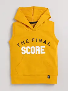 Ginie Boys Typography Printed Hooded Sleeveless Pure Cotton T-shirt
