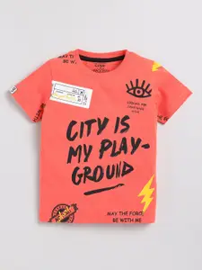 Ginie Boys Typography Printed Pure Cotton T-shirt