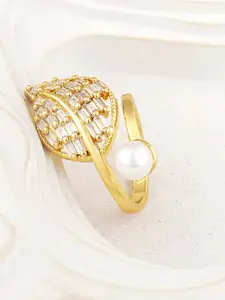 ZIVOM 18KT Gold-Plated CZ-Studded & Artificial-Beaded Ring