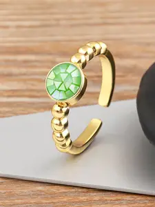 ZIVOM 18KT Gold-Plated Mother Of Pearl CZ-Studded Ring