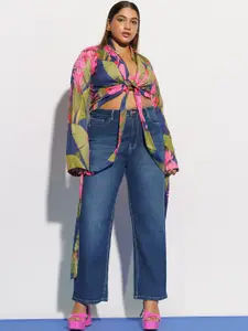 FREAKINS Women Plus Size Blue Clean Look High-Rise Heavy Fade Straight Fit Cotton Jeans