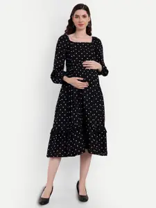 Aaruvi Ruchi Verma Polka Dot Print Maternity Cotton Fit & Flare Midi Dress