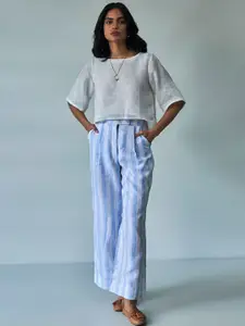 Ganga Linen Top & Striped Trousers