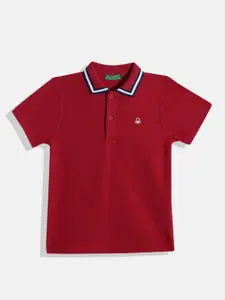 United Colors of Benetton Boys Pure Cotton Self-Striped Polo Collar T-shirt