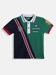 United Colors of Benetton Boys Pure Cotton Striped & Colourblocked Polo Collar T-shirt