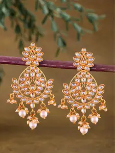 Peora Gold-Plated Kundan Pearl Contemporary Drop Earrings