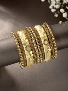 Peora Women 10Pcs Gold-Plated Kundan Studded Bangles Set
