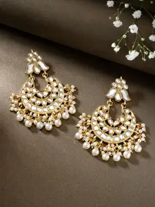 Peora Gold-Plated Kundan Contemporary Chandbalis
