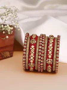 Peora Women 10Pcs Gold-Plated Kundan Studded Bangles Set